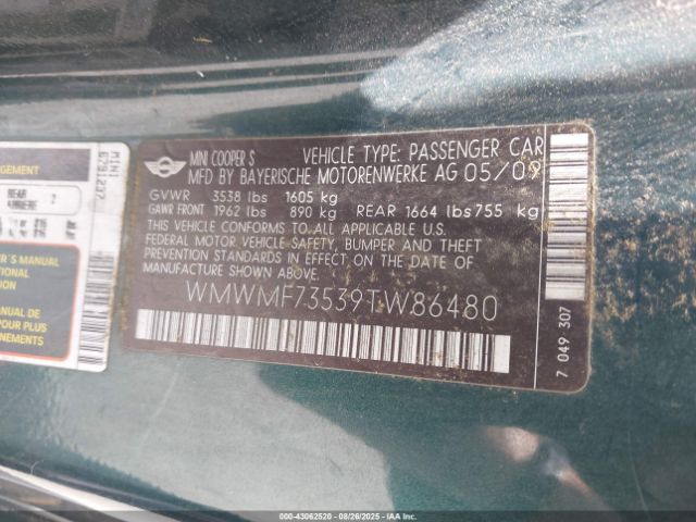 2009 MINI COOPER S WMWMF73539TW86480 Photo 8