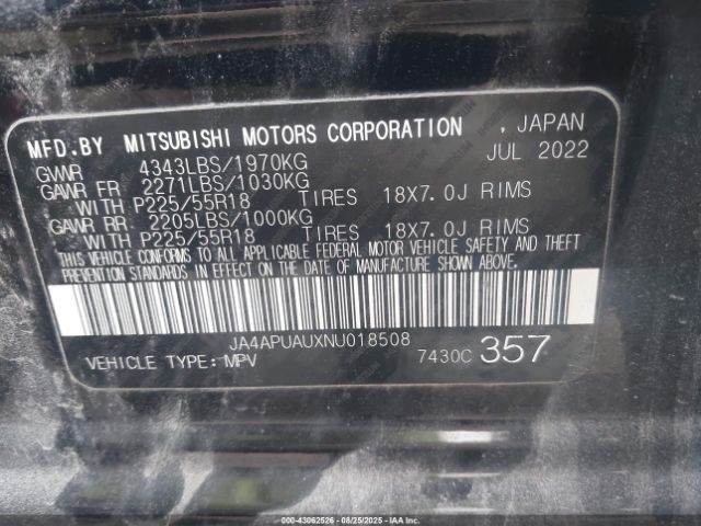 2022 MITSUBISHI OUTLANDER SPORT JA4APUAUXNU018508 Photo 8