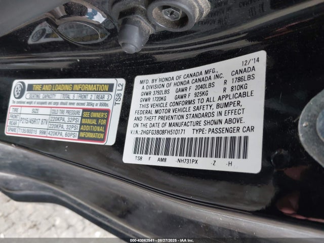 Honda r18z1 2015 2HGFG3B08FH510171 Image 9