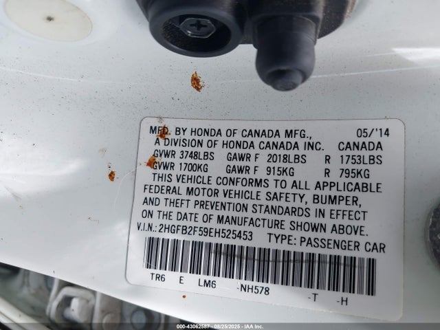 Honda r18z1 2014 2HGFB2F59EH525453 Image 9