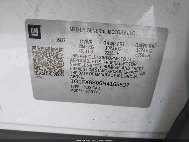 1G1FX6S06H4165537 Chevrolet 2017