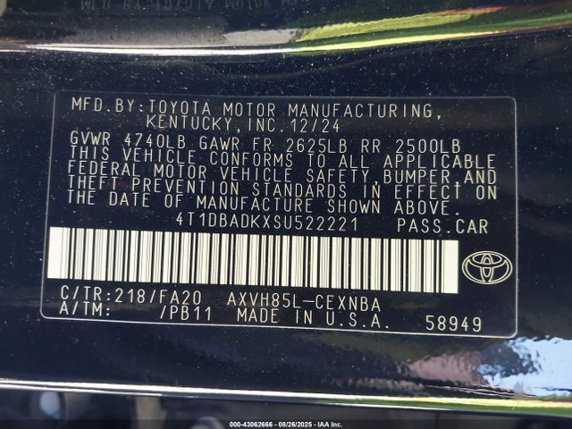 Toyota a25a-fxs 2025 4T1DBADKXSU522221 Image 9
