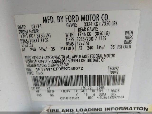 Ford 2014 2014 1FTFW1EF0EKD46072 Image 9