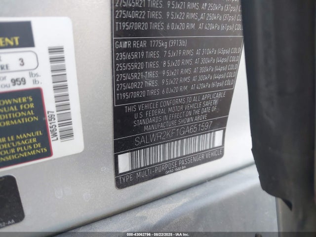 SALWR2KF1GA651597 Land Rover td6 lev3 lev160