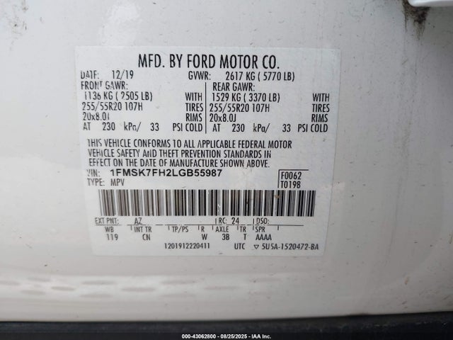 Ford 2020 2020 1FMSK7FH2LGB55987 Image 9