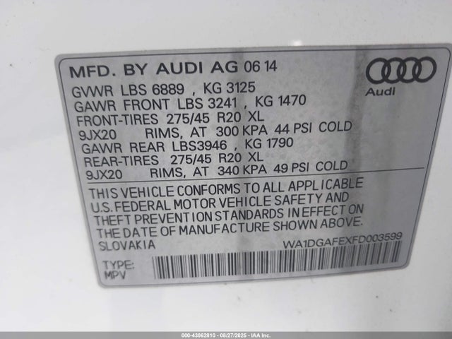 WA1DGAFEXFD003599 Audi Q7 3.0t S Line Prestige