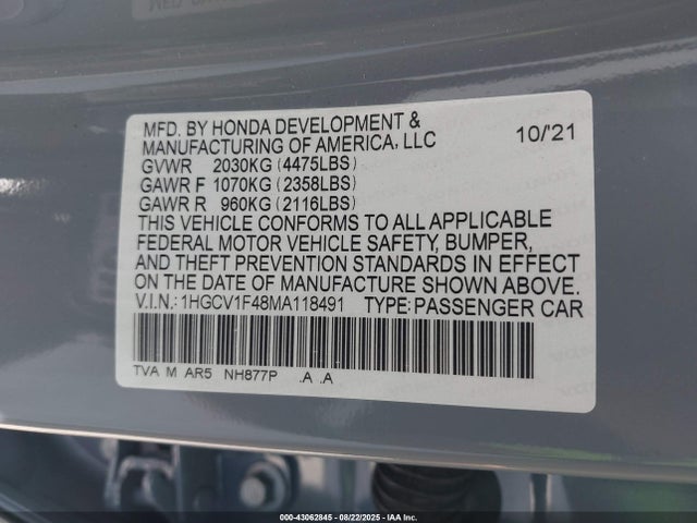 1HGCV1F48MA118491 Honda l15be