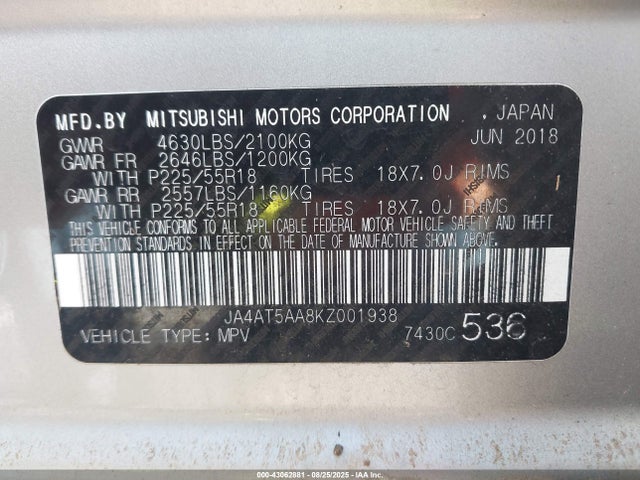 2019 MITSUBISHI ECLIPSE CROSS JA4AT5AA8KZ001938 Photo 8