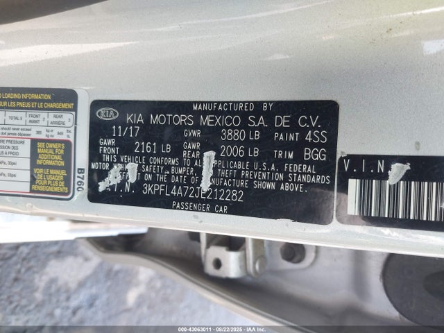 3KPFL4A72JE212282 KIA mpi nu