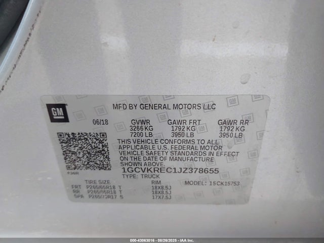 1GCVKREC1JZ378655 Chevrolet l83 - sidi: spark ignited direct injection, vvt: variable valve timing, afm, e85 max, alum
