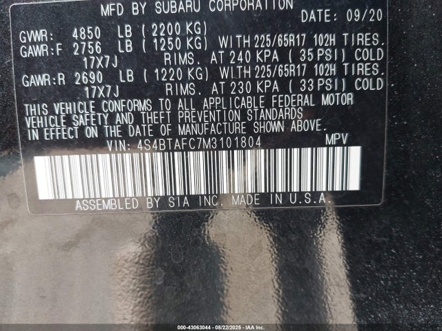 4S4BTAFC7M3101804 Subaru 2021