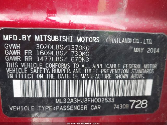 2015 MITSUBISHI MIRAGE ML32A3HJ8FH002533 Photo 8