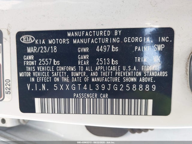 5XXGT4L39JG258889 KIA gdi
