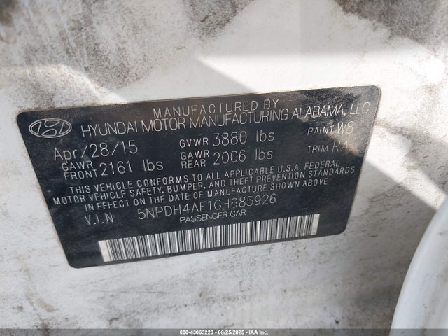 Hyundai dohc mpi nu 2016 5NPDH4AE1GH685926 Image 9