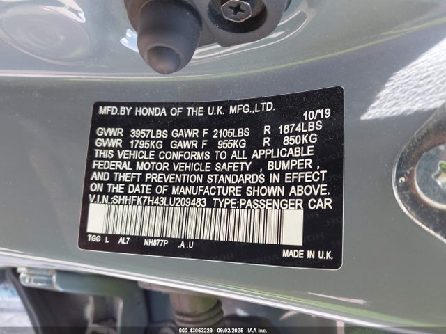 SHHFK7H43LU209483 Honda l15ba