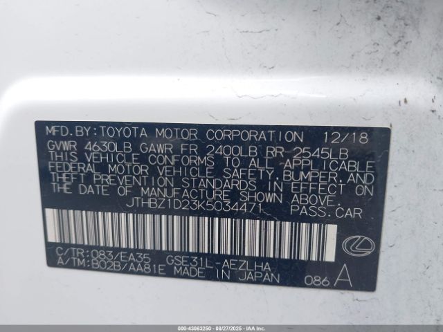 2019 LEXUS IS 350 JTHBZ1D23K5034471 Photo 8