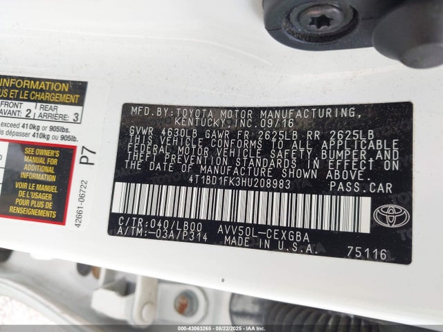 Toyota 2ar-fxe+2jm 2017 4T1BD1FK3HU208983 Image 9