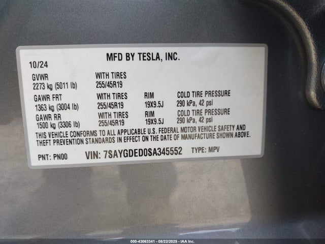 2025 TESLA MODEL Y 7SAYGDED0SA345552 Photo 8