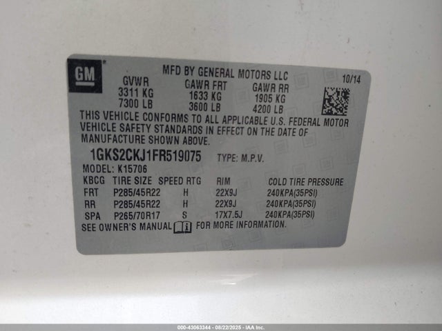 GMC l86 - vvt, afm, e85 max, aluminum 2015 1GKS2CKJ1FR519075 Image 9