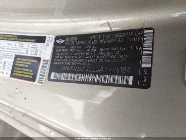 2010 MINI COOPER WMWMF3C55ATZ25184 Photo 8