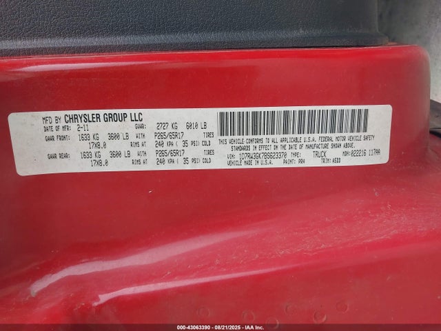 Продаж на аукціоні авто 2011 Ram Dakota Bighorn/lonestar, vin: 1D7RW3GK7BS623370, номер лоту: 43063390