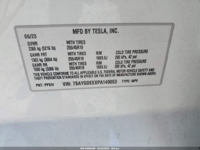 2023 TESLA MODEL Y 7SAYGDEEXPA149053 Photo 8