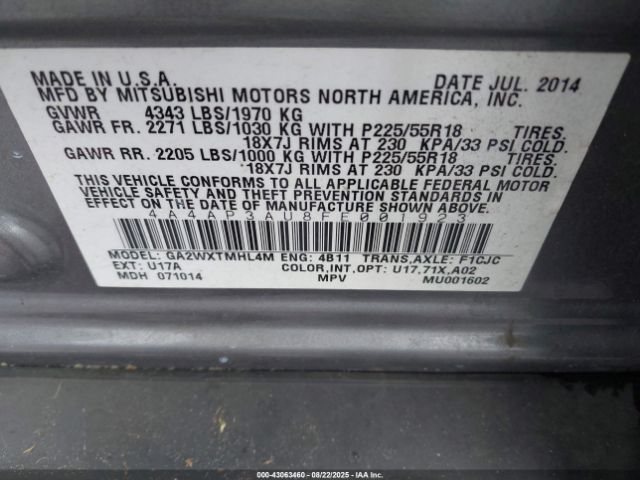 2015 MITSUBISHI OUTLANDER SPORT 4A4AP3AU8FE001923 Photo 8