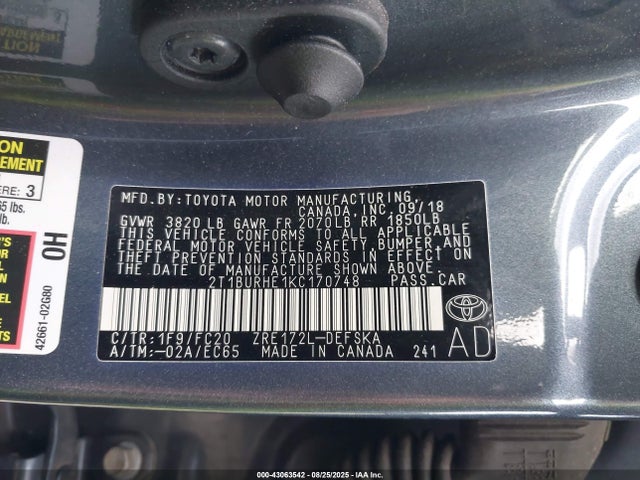 Toyota 2zr-fe 2019 2T1BURHE1KC170748 Image 9