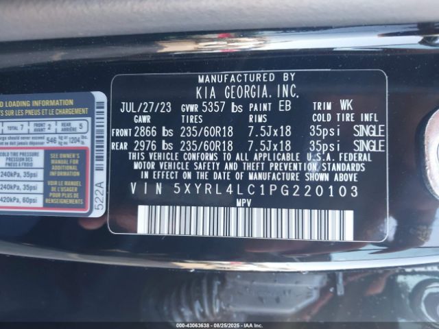 2023 KIA SORENTO 5XYRL4LC1PG220103 Photo 8