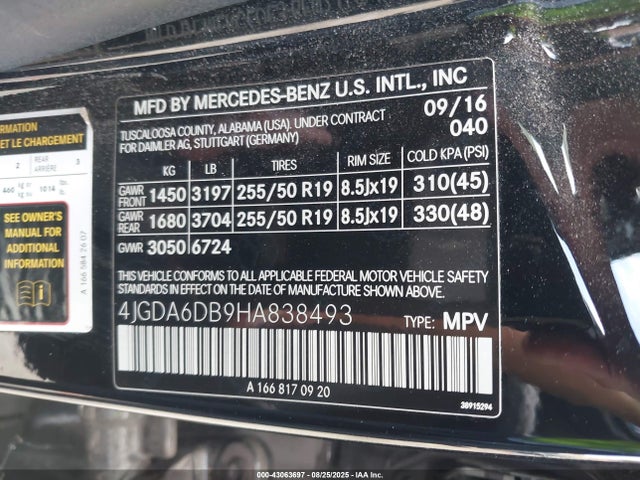 Mercedes-Benz m276 2017 4JGDA6DB9HA838493 Image 9