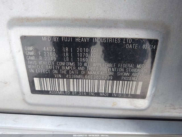 Subaru 2.5na u5 2014 4S3BMBL66E3028299 Image 9