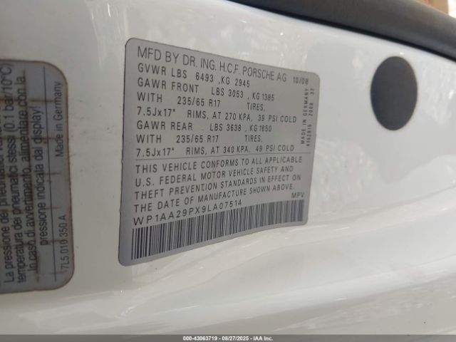 2009 PORSCHE CAYENNE WP1AA29PX9LA07514 Photo 8