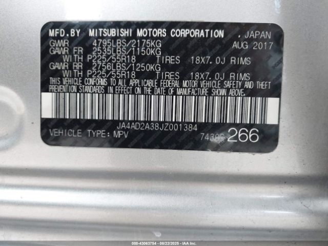 2018 MITSUBISHI OUTLANDER JA4AD2A38JZ001384 Photo 8