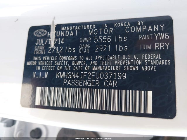 Hyundai 2015 2015 KMHGN4JF2FU037199 Image 9
