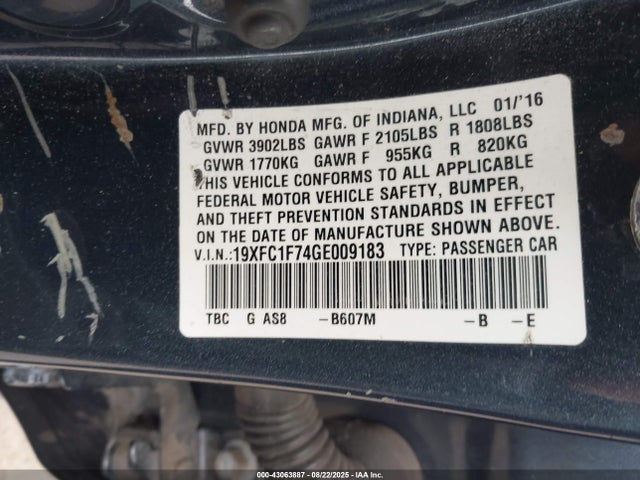 Honda l15b7 2016 19XFC1F74GE009183 Image 9