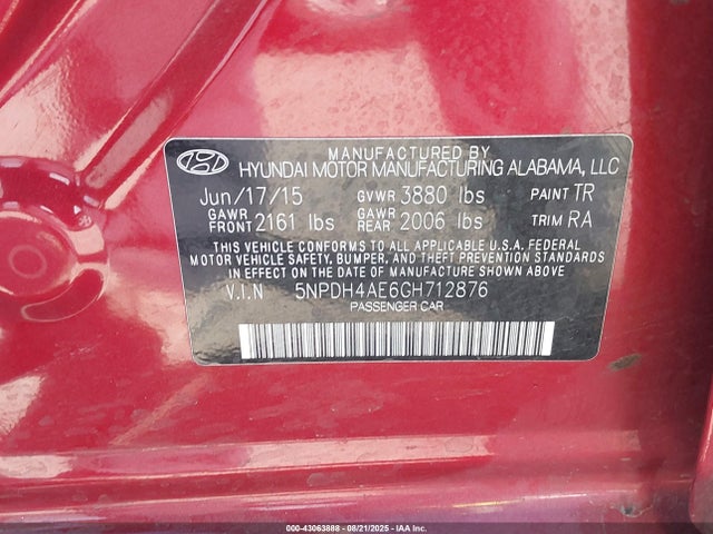 Hyundai dohc mpi nu 2016 5NPDH4AE6GH712876 Image 9