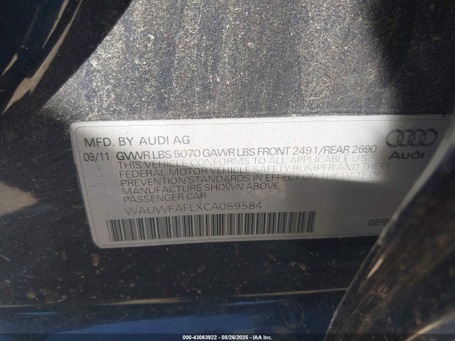 2012 AUDI A4 WAUWFAFLXCA059584 Photo 8