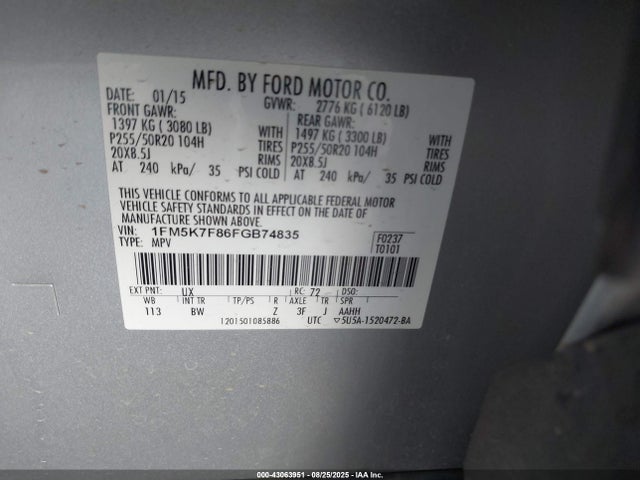 1FM5K7F86FGB74835 Ford 2015