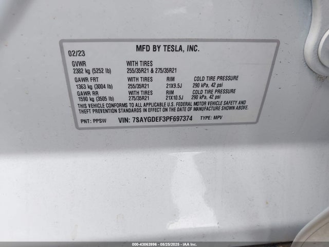 2023 TESLA MODEL Y 7SAYGDEF3PF697374 Photo 8