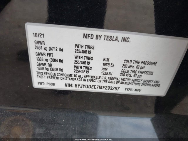 2021 TESLA MODEL Y 5YJYGDEE7MF293297 Photo 8