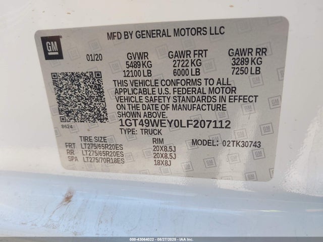 1GT49WEY0LF207112 GMC l5p - di, duramax, gen 5 var. 1