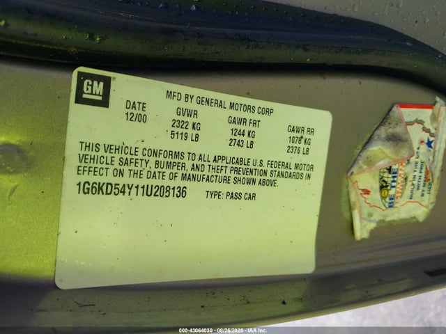 2001 CADILLAC DEVILLE 1G6KD54Y11U208136 Photo 8
