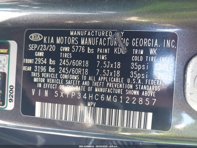 KIA kmc gdi lambda-ii 2021 5XYP34HC6MG122857 Image 9