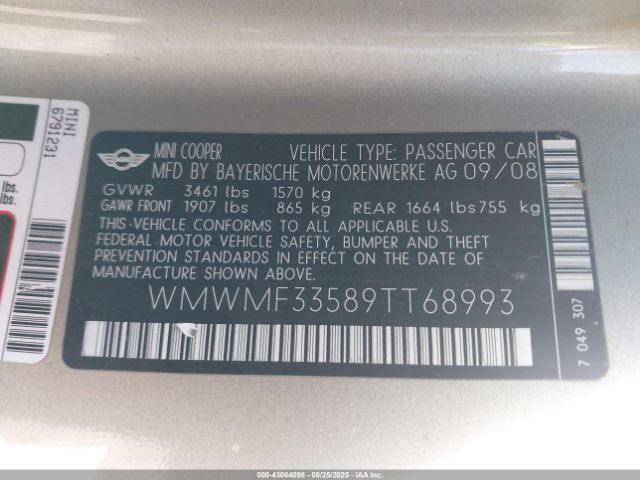 2009 MINI COOPER WMWMF33589TT68993 Photo 8