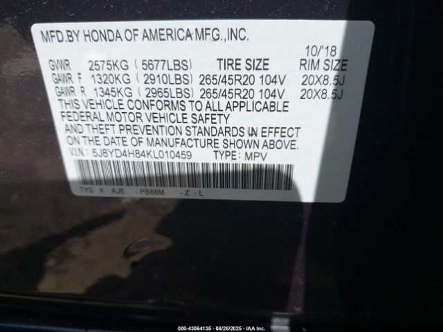 2019 ACURA MDX 5J8YD4H84KL010459 Photo 8