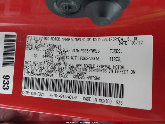 Toyota 2gr-fks 2017 3TMCZ5AN6HM068404 Image 9