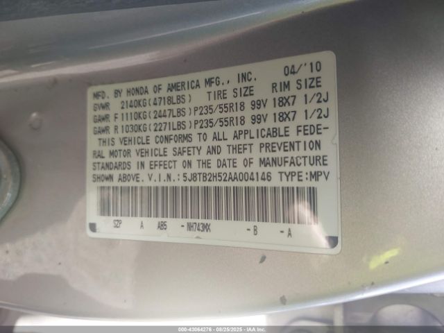 2010 ACURA RDX 5J8TB2H52AA004146 Photo 8