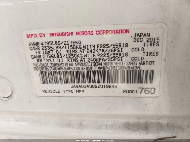 2016 MITSUBISHI OUTLANDER JA4AD3A38GZ019642 Photo 8