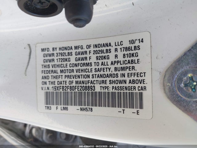 Honda r18z1 2015 19XFB2F80FE208893 Image 9
