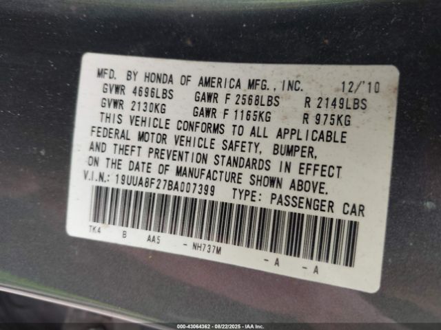 2011 ACURA TL 19UUA8F27BA007399 Photo 8